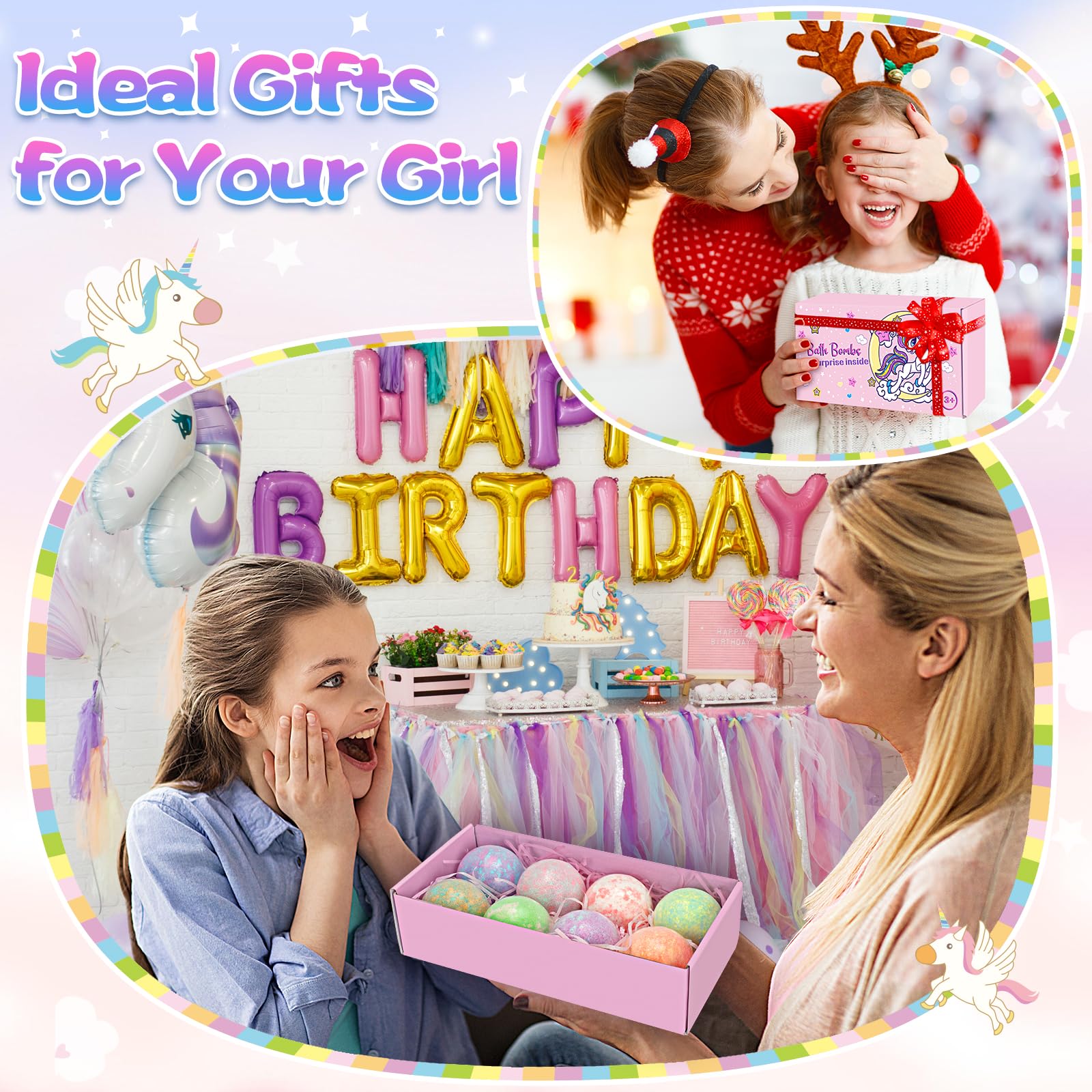 Duchong gift box presents unicorn bath bombs as a delightful party present