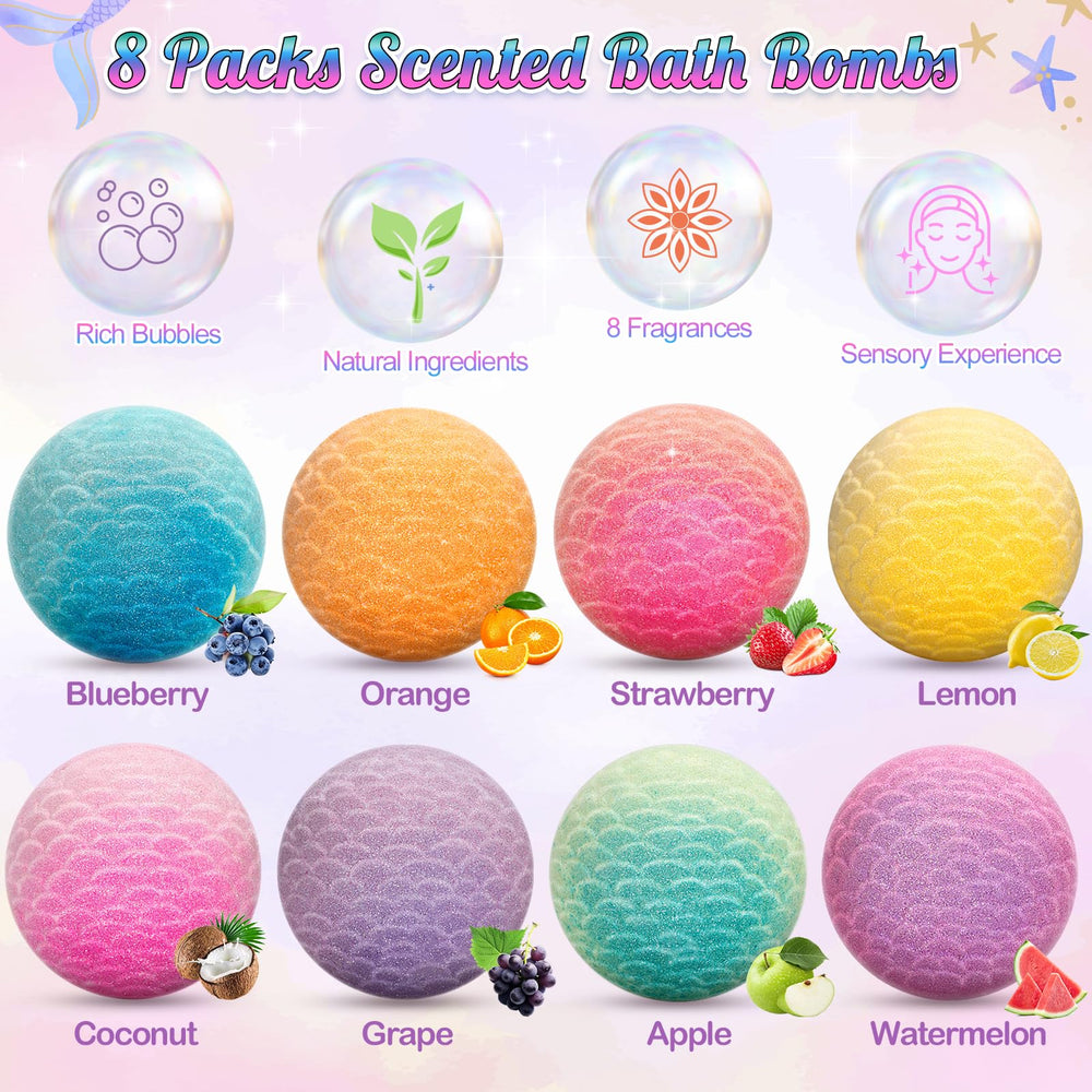 Duchong Mermaid Bath Bombs colorful water and bubbles in tub