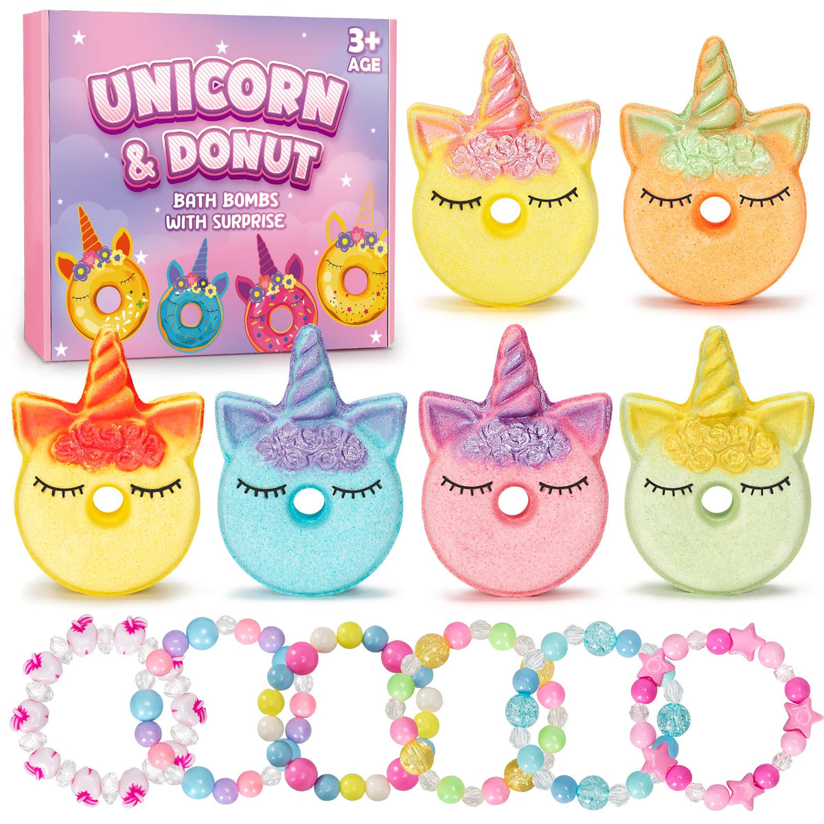 Duchong unicorn donut bath bomb packaging highlights vibrant colors and gift-ready presentation