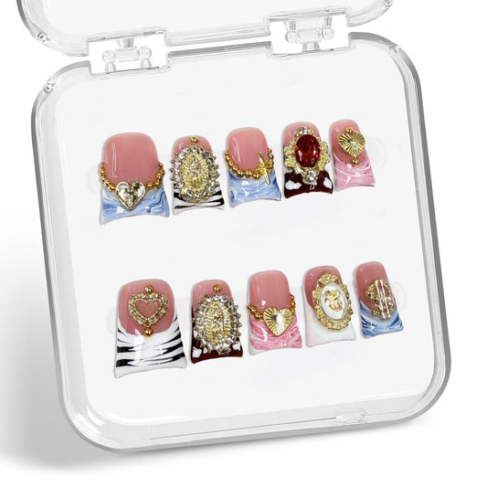 Duck Press on Nails with 3D gold embossing adds elegant detail for events