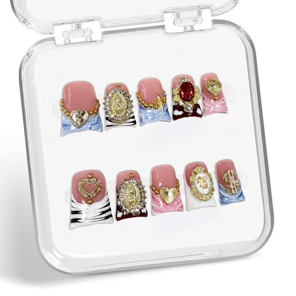 Duck Press on Nails with 3D golden embossed detail adds luxe shine to your manicure.