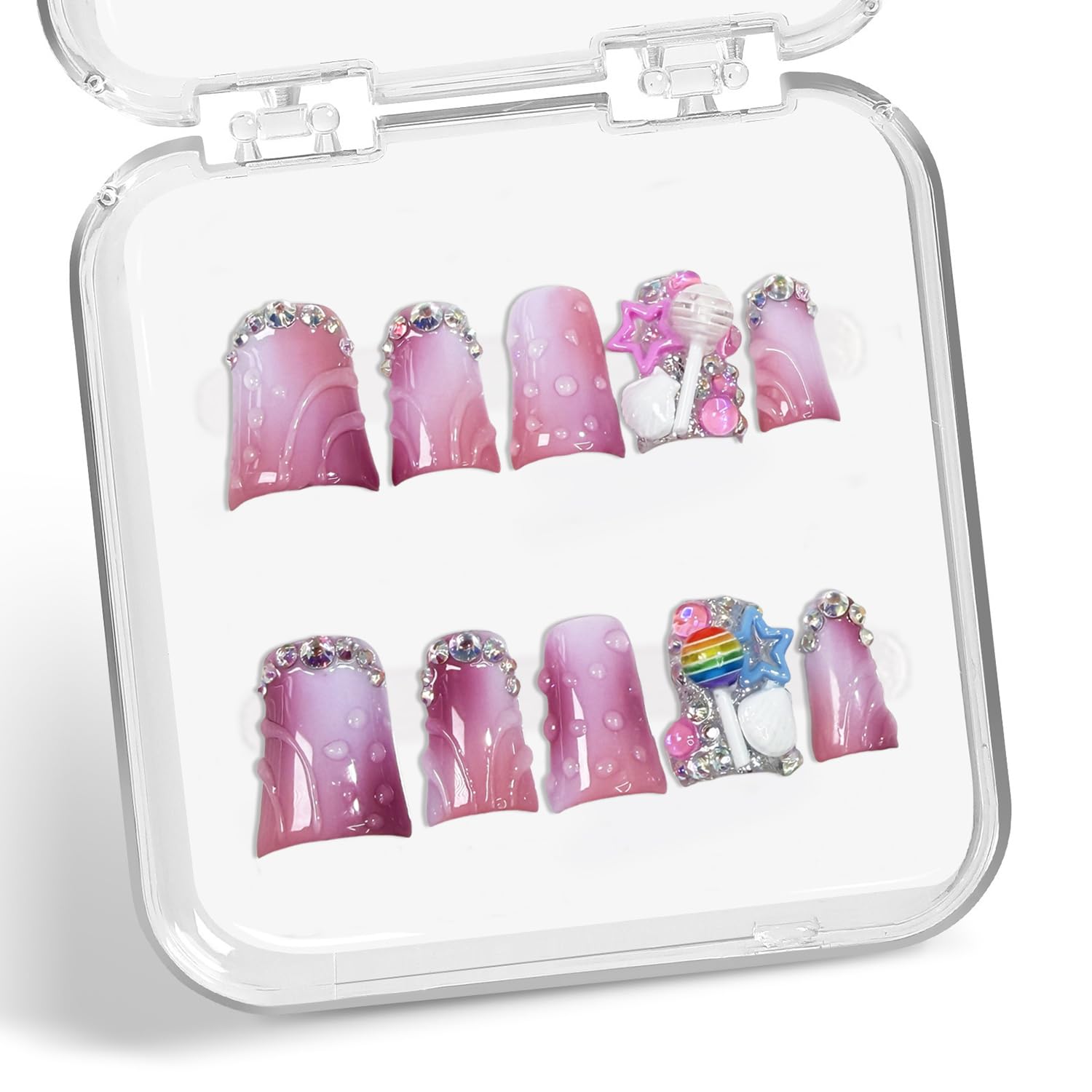 Duck Press on Nails with lollipop 3D design adds playful charm for parties