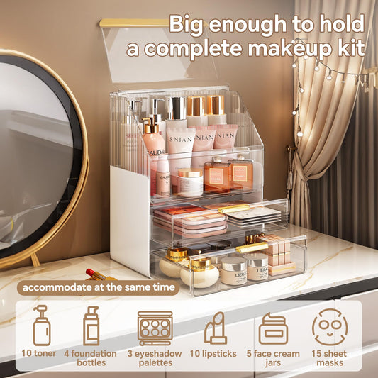 Ducoak 3-tier vanity organizer highlights your routine items at a glance.