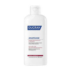 Ducray Anaphase+ shampoo bottle illustrating daily scalp strengthening and fullness.