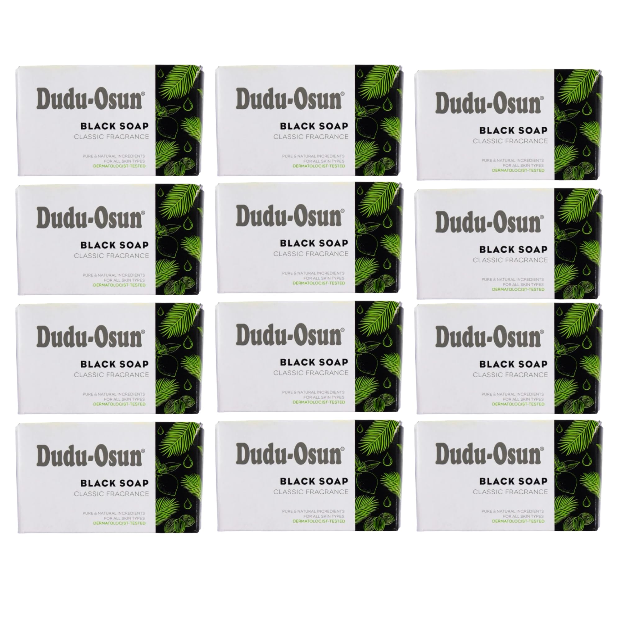 Dudu-Osun Black Soap Classic fragrance 12-pack for gentle daily cleansing.
