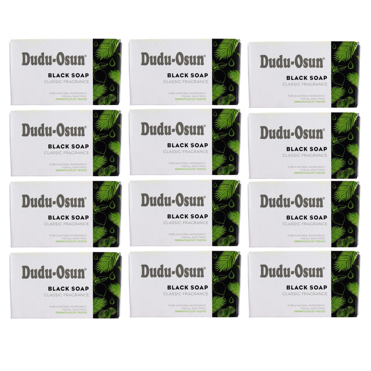 Dudu-Osun Black Soap Classic fragrance 12-pack for gentle daily cleansing.