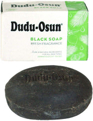 DuDu Dudu Osun soap packaging highlighting traditional African ingredients.