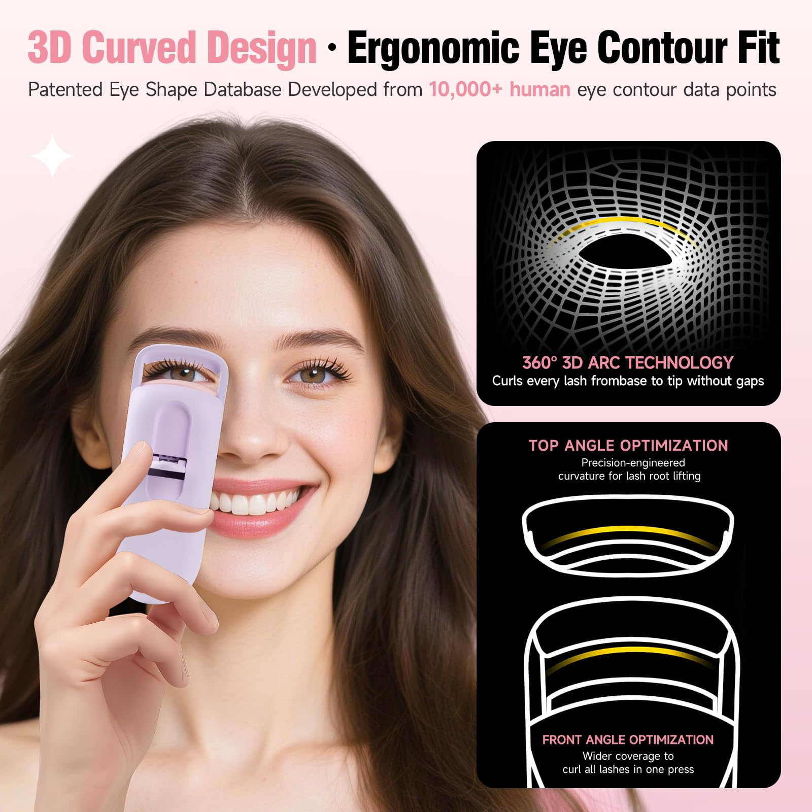 DUDUDU heated eyelash curler heat strip close-up demonstrates even heating