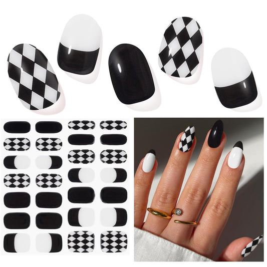DUKASOU checkerboard gel nail strips pack for at-home salon-quality manicures.