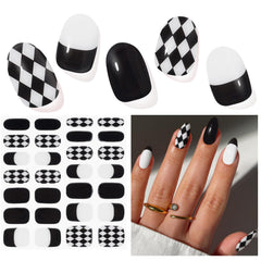 DUKASOU checkerboard gel nail strips pack for at-home salon-quality manicures.