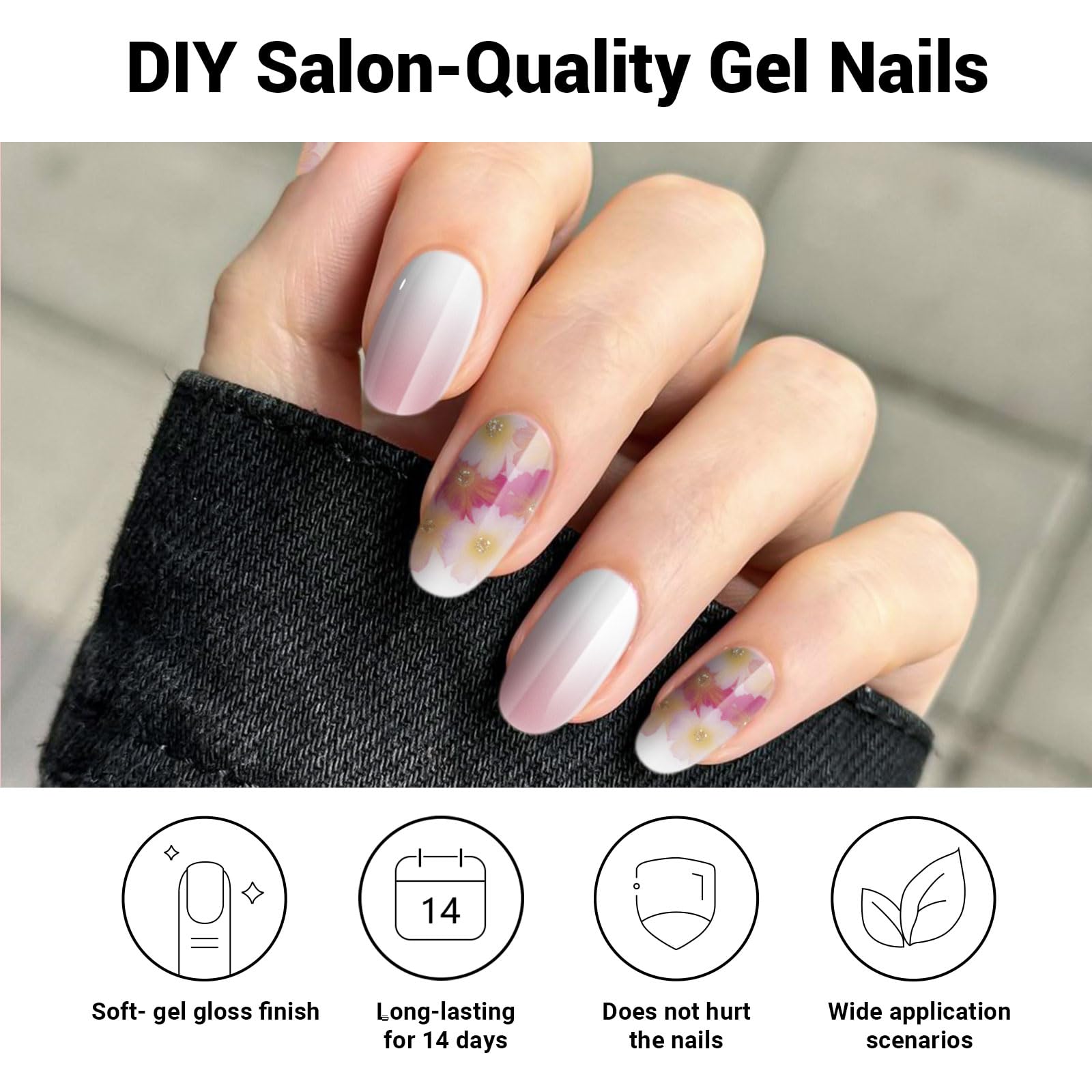 DUKASOU salon-quality gel strips fit various nails for neat edges and lasting shine.