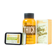 Gift-ready bundle display of Duke Cannon Bay Rum trio