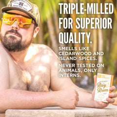 Sunny citrus, cedarwood, and island spices scent profile for Bay Rum bundle