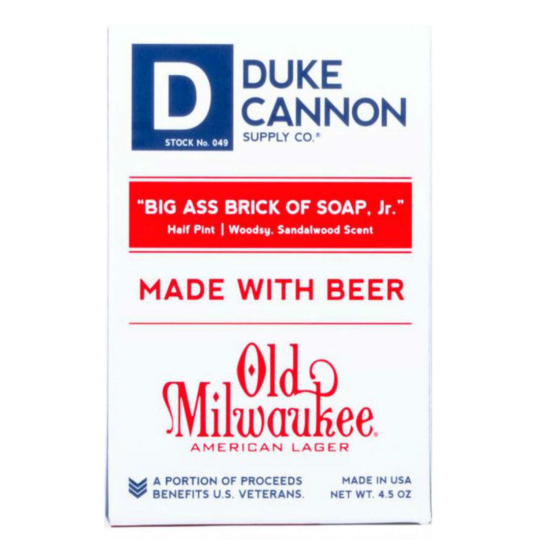 Duke Cannon Big Ass Brick Beer Soap Half Pint packaging for travel-size convenience.