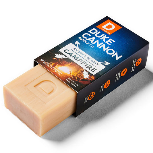 Duke Cannon Big Brick Soap campfire closeup highlights rich texture for smooth lather.