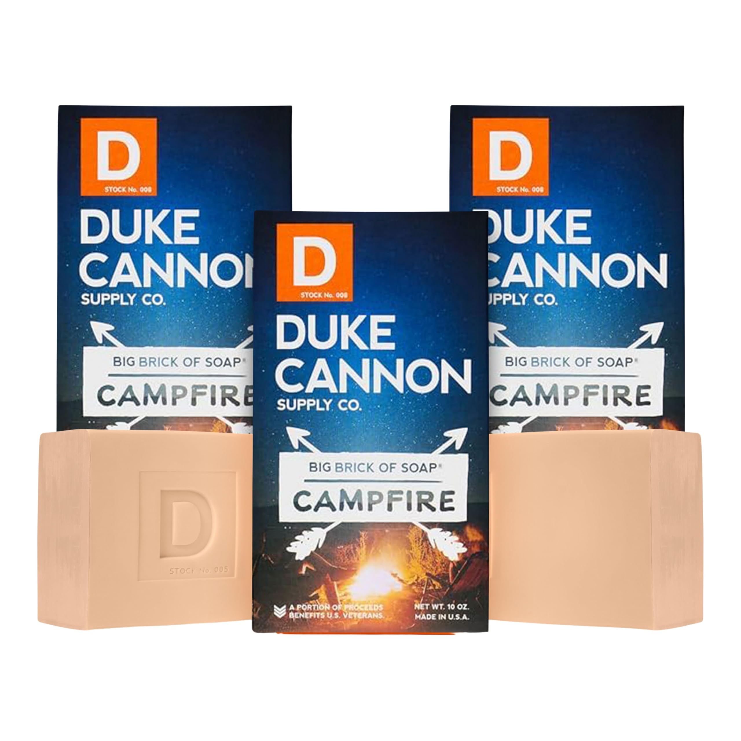 Duke Cannon Big Brick Soap campfire packaging showcases rugged American-made daily cleansing.