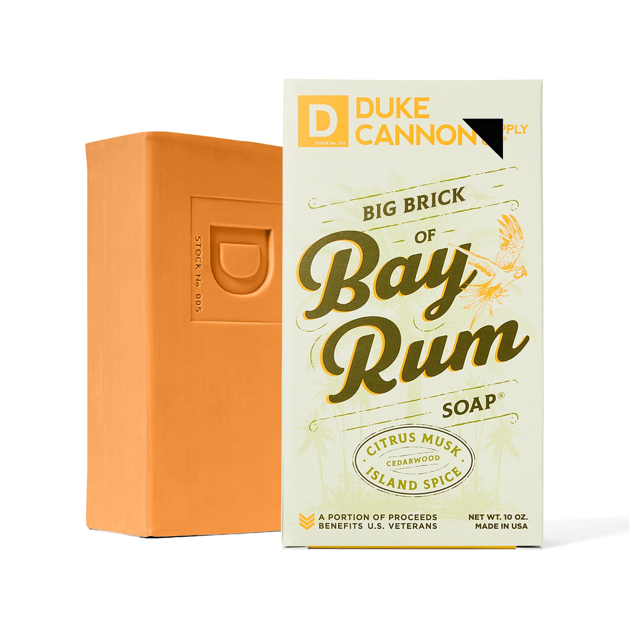 Hero shot of Duke Cannon soap beside grooming tools