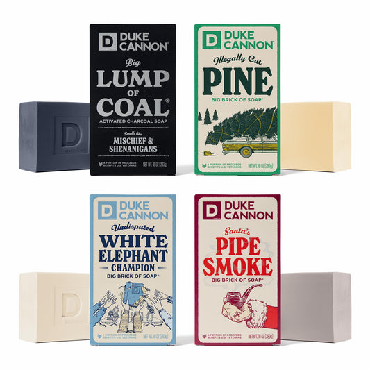 Duke Cannon Big Brick Holiday 4-Pack packaging shown, ideal for gifting.