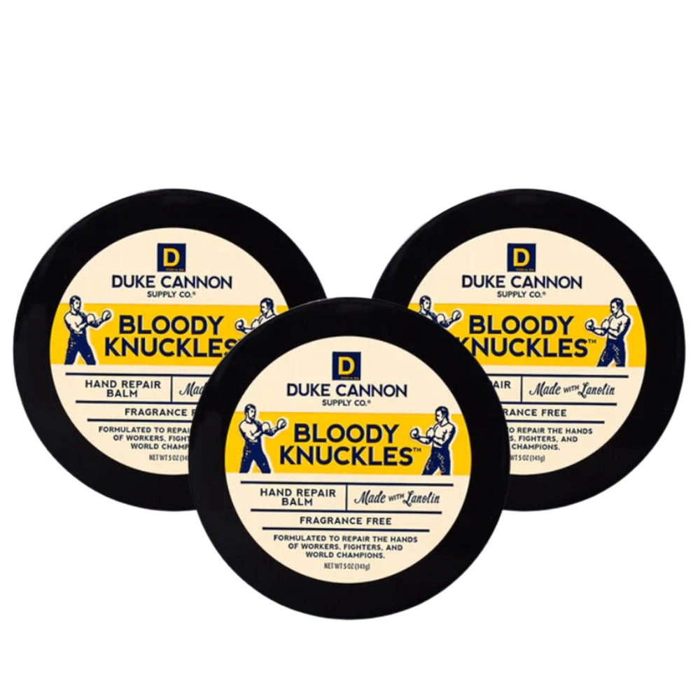 Duke Cannon Bloody Knuckles hand repair balm 3-pack tubes restores dry hands quickly.