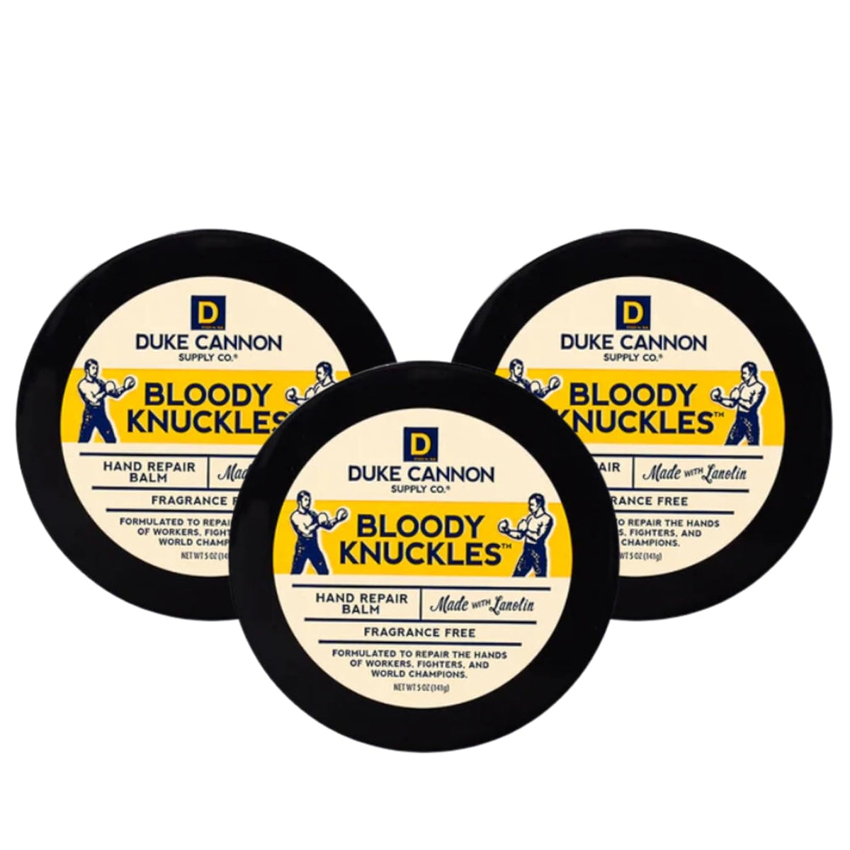 Duke Cannon Bloody Knuckles hand repair balm 3-pack tubes restores dry hands quickly.
