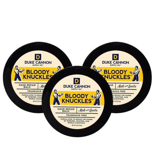 Duke Cannon Bloody Knuckles hand repair balm 3-pack tubes restores dry hands quickly.