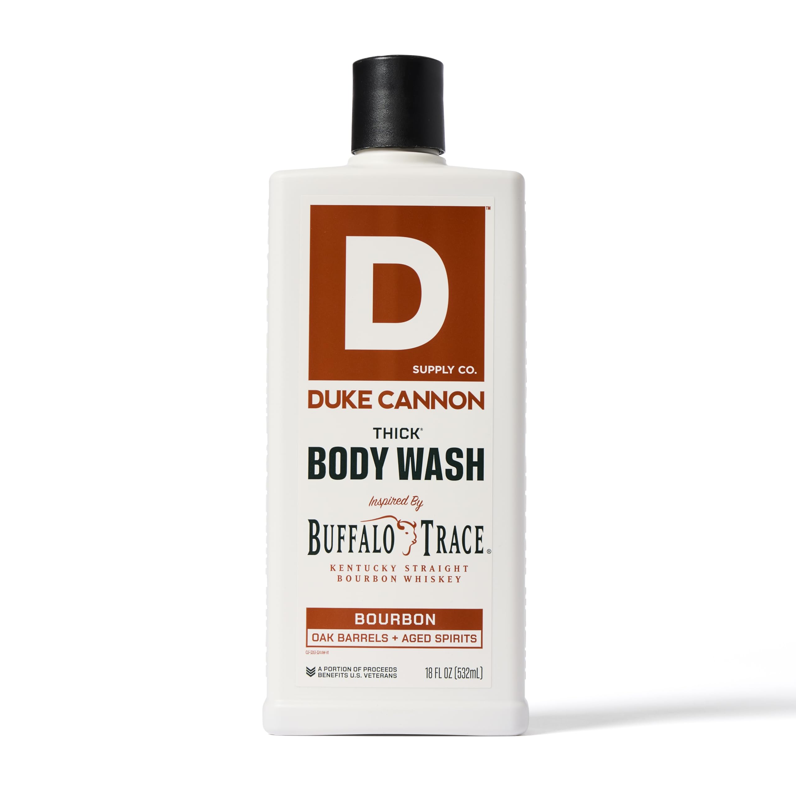 Duke Cannon bottle label closeup shows USA-made quality.