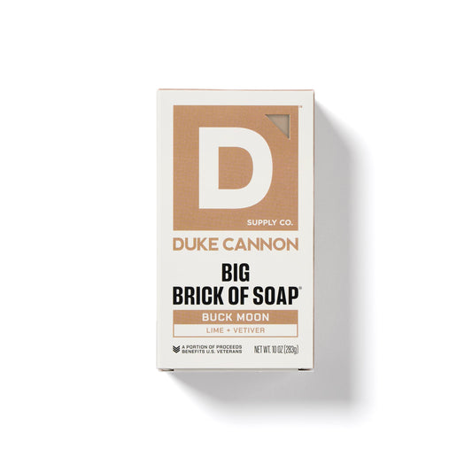 Duke Cannon Buck Moon soap bar close-up with bold aroma and moisturizing lather