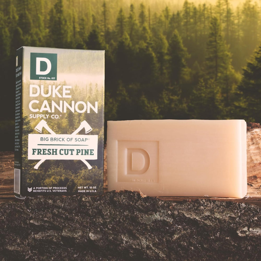Duke Cannon cruelty-free and paraben-free label seen on bar packaging.