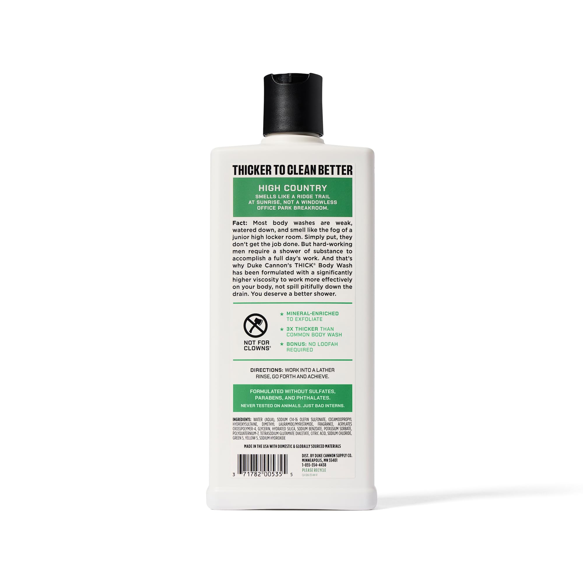 Duke Cannon High Country wash leaves skin refreshed after shower.