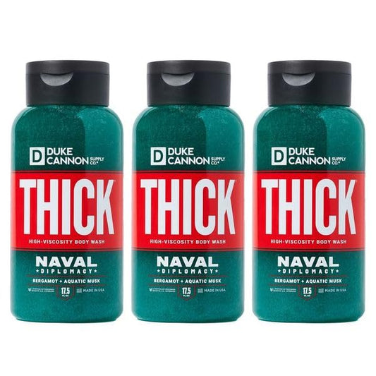 Duke Cannon Naval Diplomacy body wash bottle with thick lather for lasting refresh