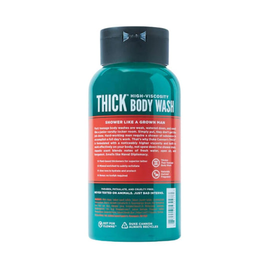 Duke Cannon Naval Diplomacy high-viscosity pour showing thick formula and dense foam