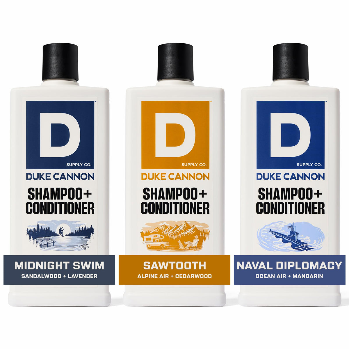 Duke Cannon News Anchor 2-in-1 Bay Rum bottle delivers refreshing scalp stimulation.