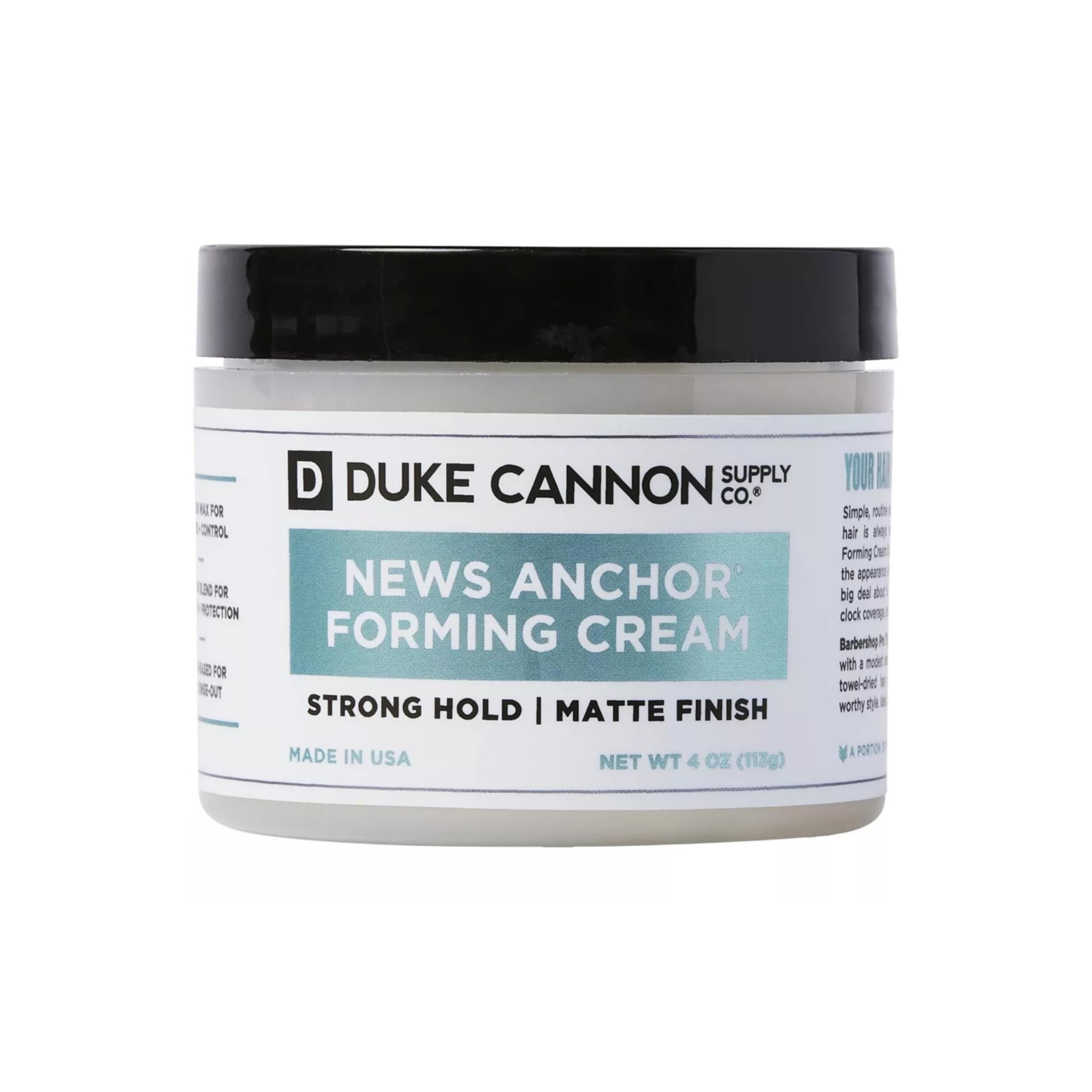 Duke Cannon News Anchor Forming Cream 4oz bottle for a camera-ready matte hold.