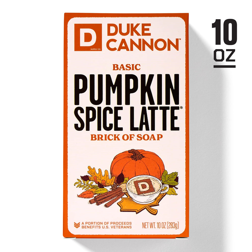 Duke Cannon Pumpkin Spice Latte bar soap 3-pack standing bars convey durable, USA-made quality