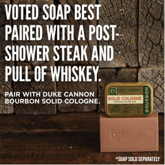 Duke Cannon lifestyle shot conveys outdoorsy scent in daily routine.