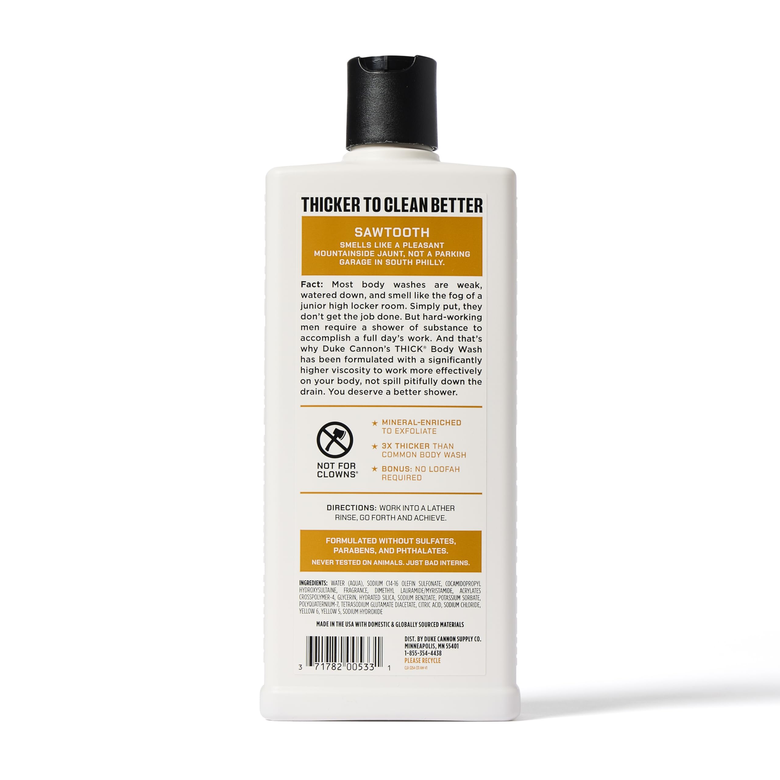 Duke Cannon Bourbon bottle highlights masculine aroma for post-workout showers.