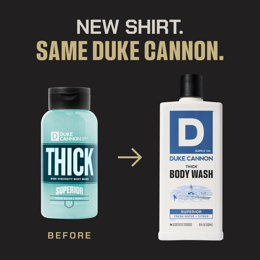 Duke Cannon Thick Body Wash creates rich lather for deep cleansing.