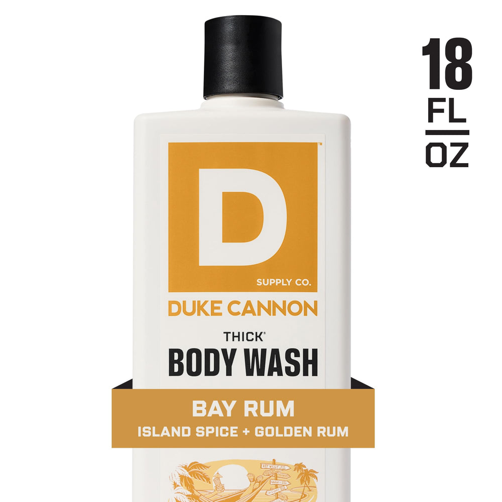 Duke Cannon THICK paraben-free label indicates cleaner care.