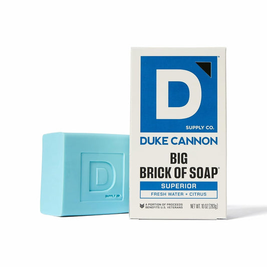 Duke Cannon Midnight Swim closeup evokes forest lake freshness for mornings.
