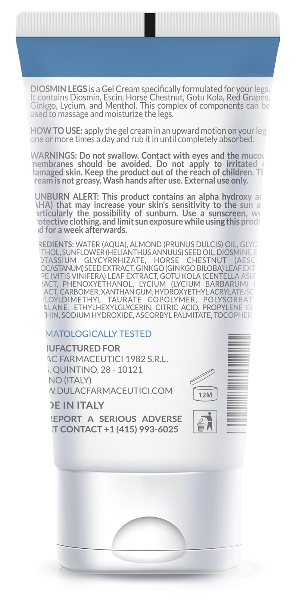 Dulàc Diosmin Legs Gel Cream being applied for refreshing cooling after use.