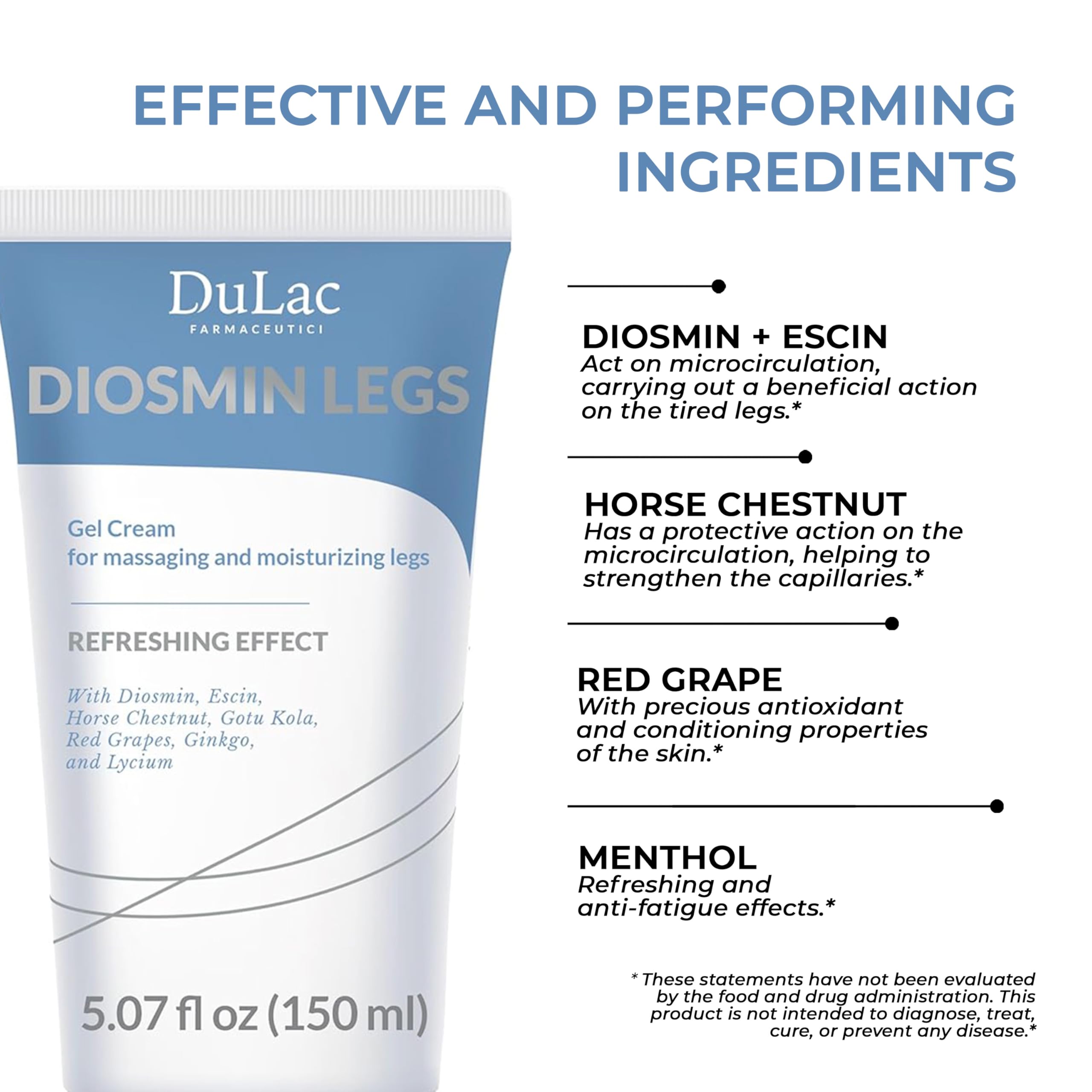 Dulàc Diosmin Legs Gel Cream packaging highlighting horse chestnut ingredient.