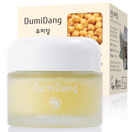 DumiDang Chickpea Cream jar close-up showing deep hydration for dry skin.