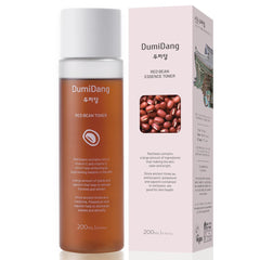 DumiDang Red Bean Toner bottle highlighted for hydration and vegan skincare benefits.