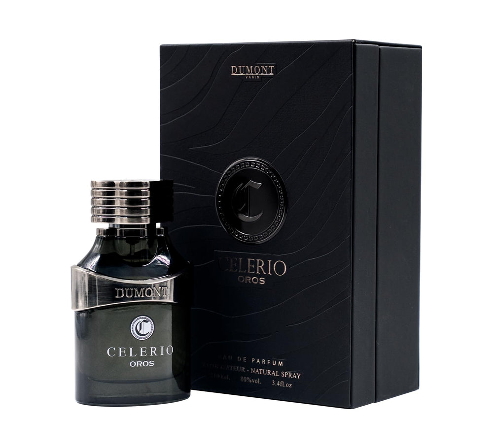 Dumont Celerio Oros bottle front, a premium design for daily luxury and style.