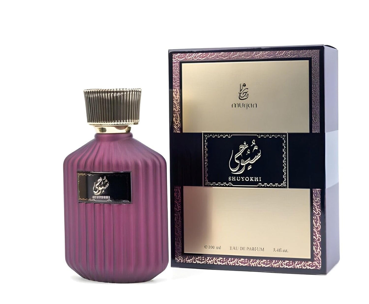 Dumont Murjan Shuyokhi EDP bottle shows almond-coffee opening, ideal for elegant evening wear.