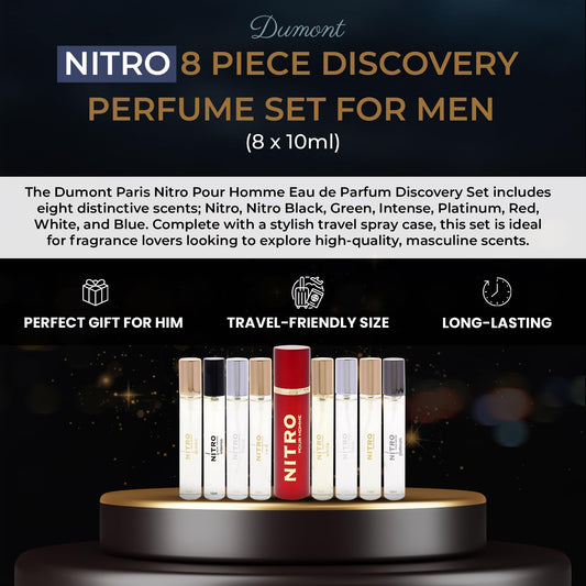 Dumont Nitro collection bottles lineup showing diverse scents for daily wear