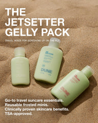 DUNE SUNCARE Jetsetter hydration graphic highlights 72-hour moisture during travel.
