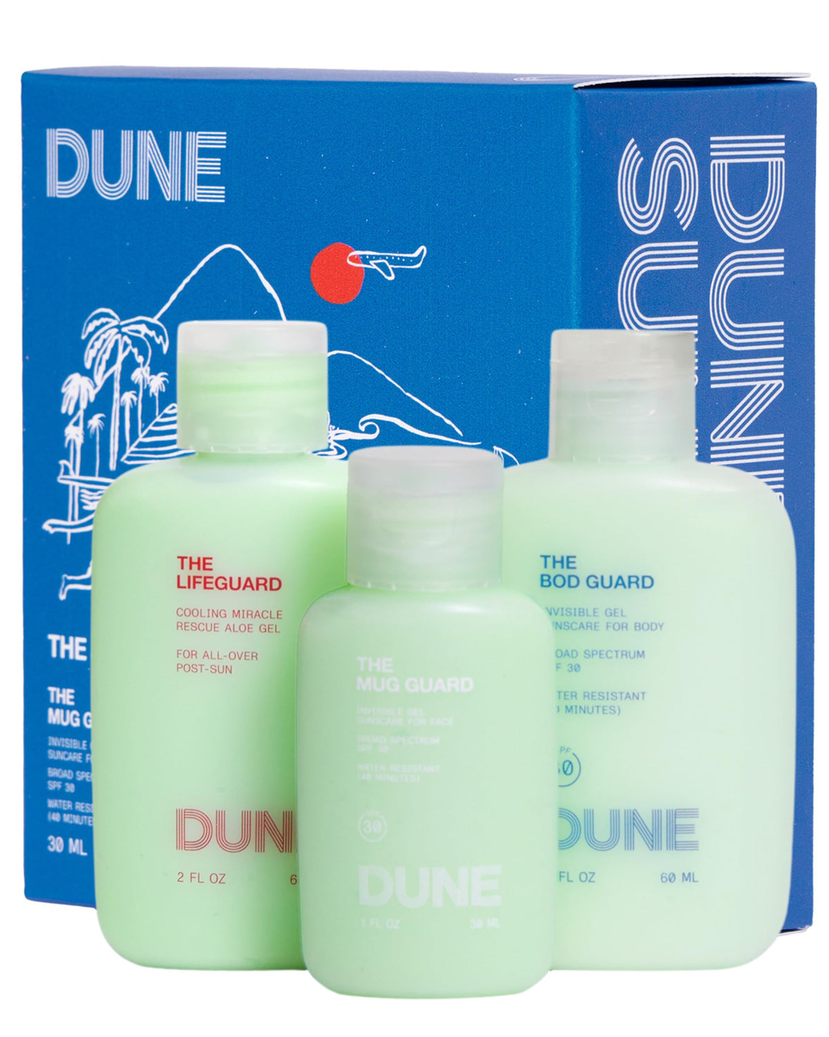DUNE SUNCARE Jetsetter Gelly Mini packaging for on-the-go sun protection.