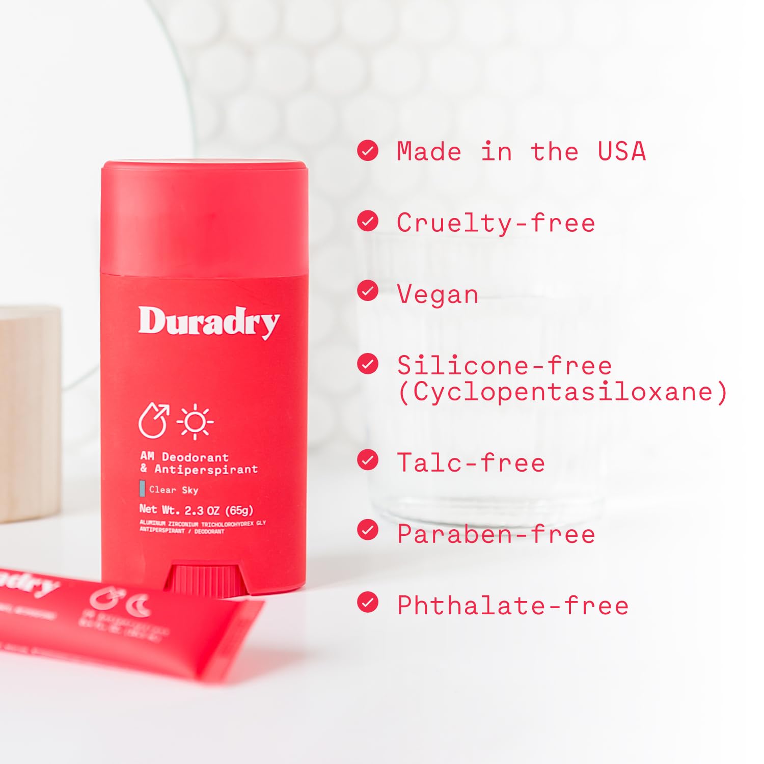 Duradry with 90% natural ingredients for a clean, talc-free formula