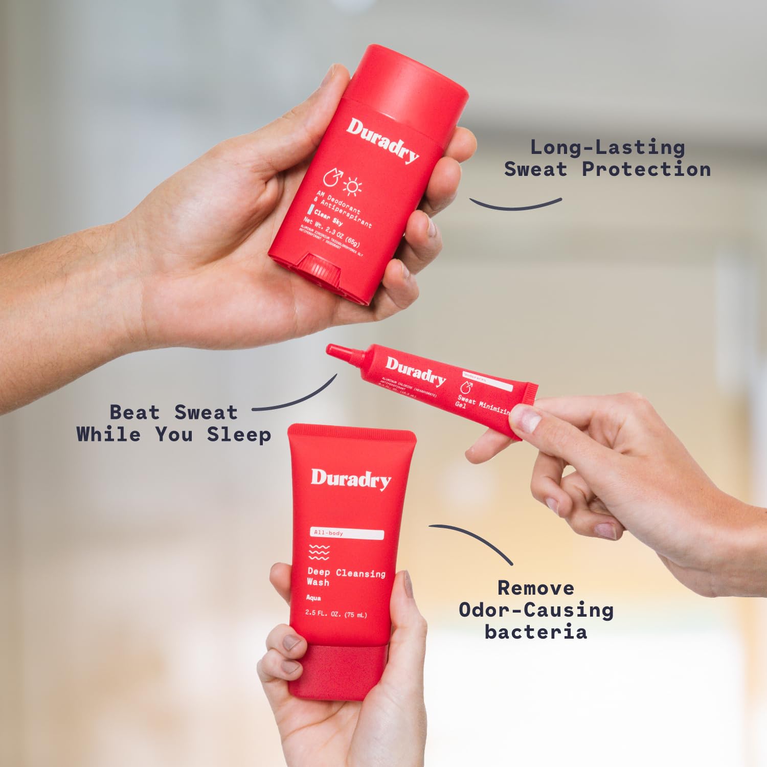 Duradry antiperspirant close-up demonstrates smooth application.